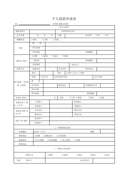 个人借款申请表