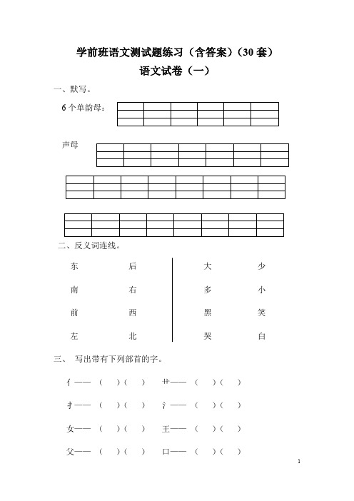 学前班语文测试题练习(含答案)(30套)