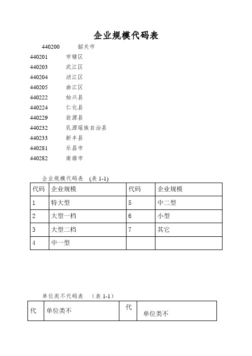 企业规模代码表