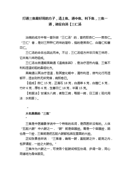 打通三焦最好用的方子，清上焦、通中焦、利下焦，三焦一通，诸症自消【三仁汤