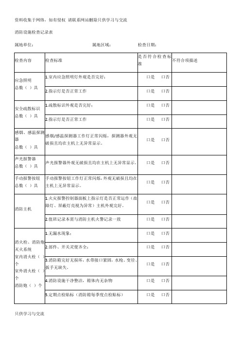 消防设施检查记录表68388