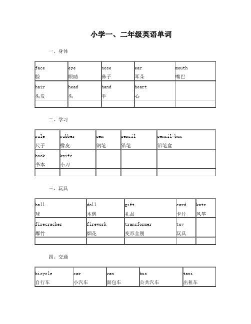 小学一、二年级英语单词