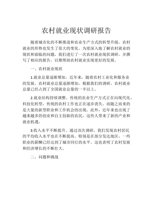 农村就业现状调研报告