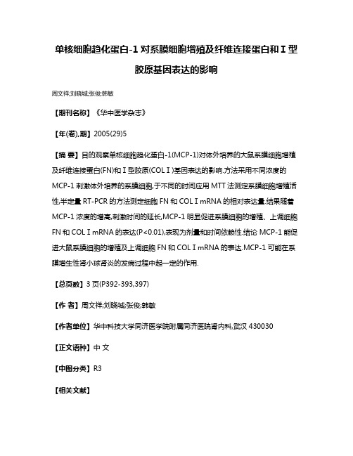 单核细胞趋化蛋白-1对系膜细胞增殖及纤维连接蛋白和Ⅰ型胶原基因表达的影响