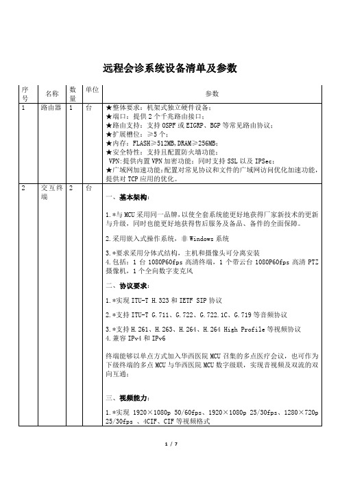 远程会诊系统设备清单及参数