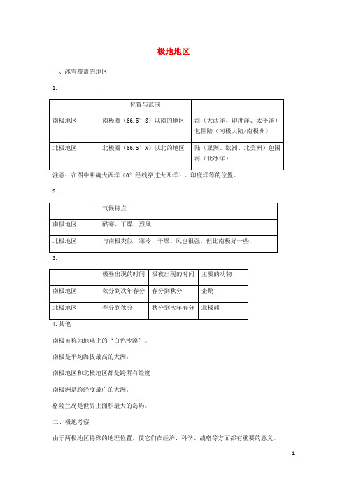 七年级地理下册 9.5极地地区知识点小结 晋教版