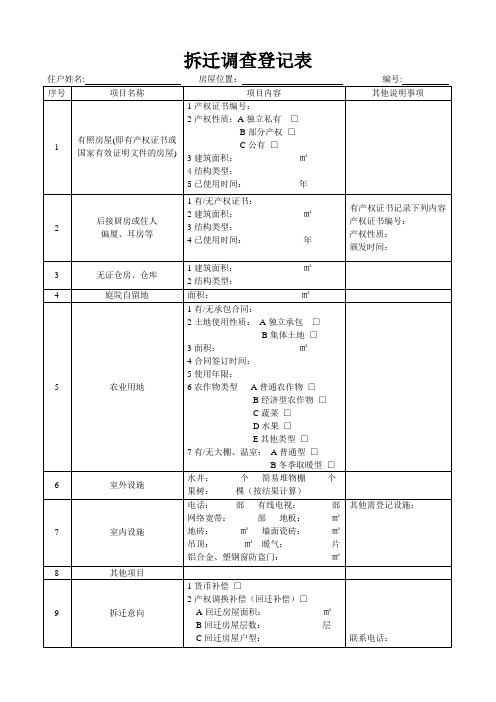 拆迁调查登记表