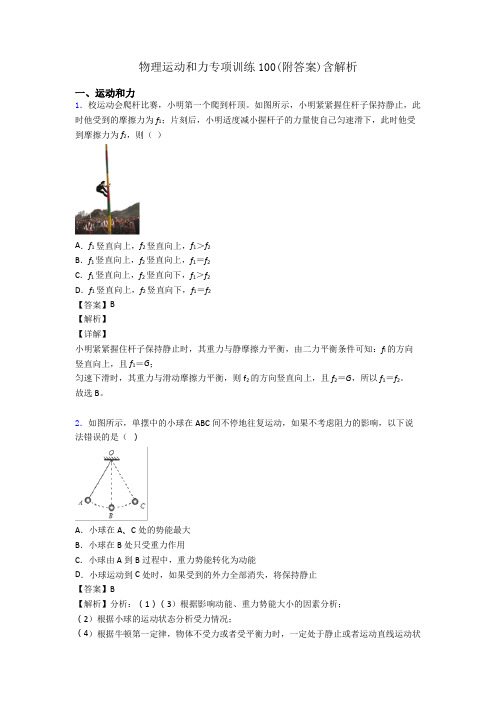 物理运动和力专项训练100(附答案)含解析