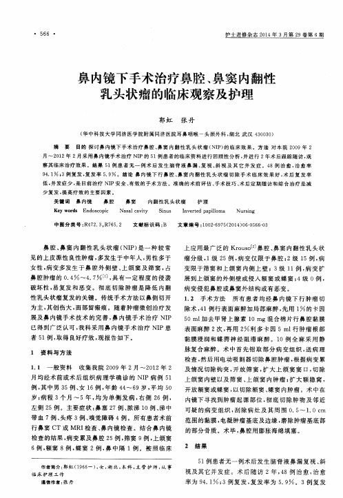 鼻内镜下手术治疗鼻腔、鼻窦内翻性乳头状瘤的临床观察及护理