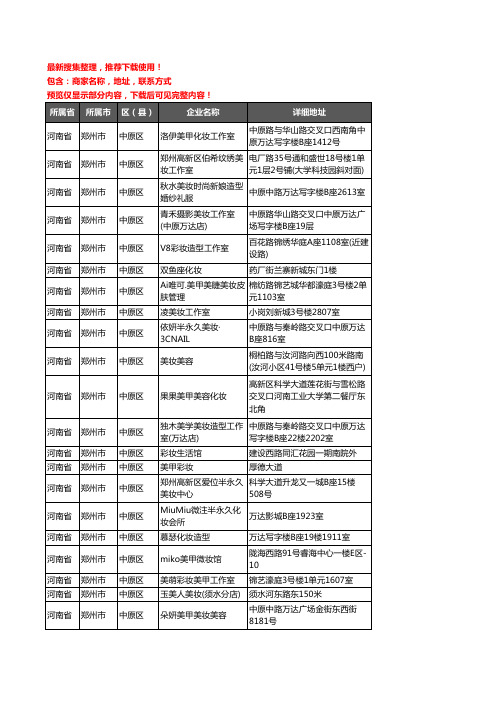 新版河南省郑州市中原区彩妆企业公司商家户名录单联系方式地址大全30家