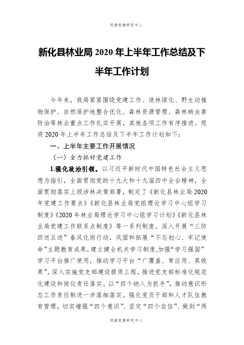 新化县林业局2020年上半年工作总结及下半年工作计划