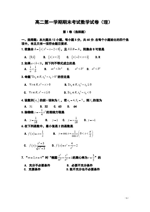 2016-2017学年高二上学期期末考试 数学(理)6