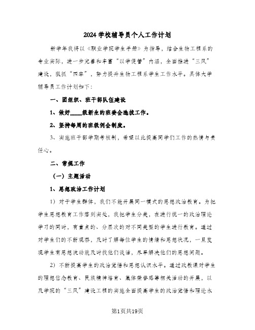 2024学校辅导员个人工作计划（五篇）