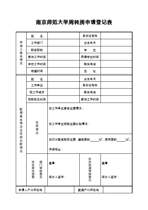 南京师范大学周转房申请登记表.doc