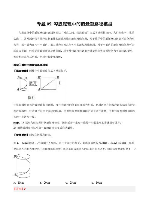 专题09 勾股定理中的最短路径模型(解析版)