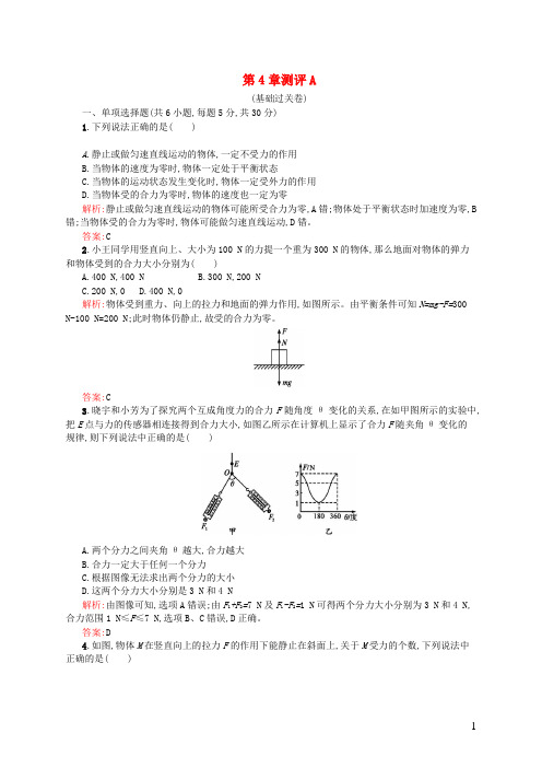 高中物理第4章怎样求合力与分力测评A沪科版必修1