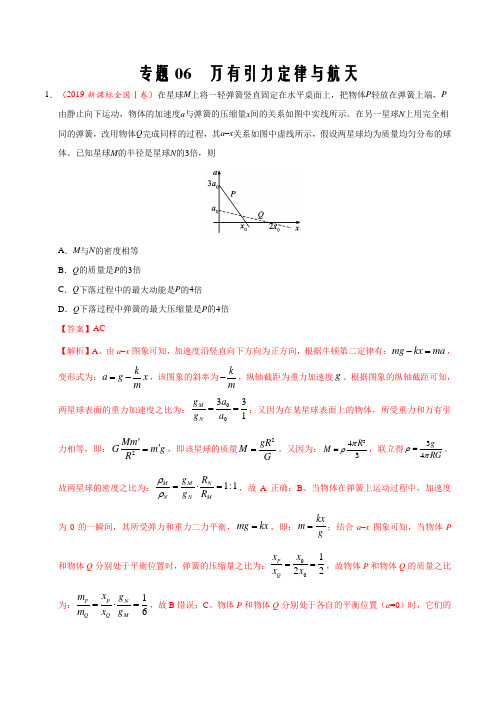 专题06 万有引力定律与航天-2019年高考真题和模拟题分项汇编物理(解析版)