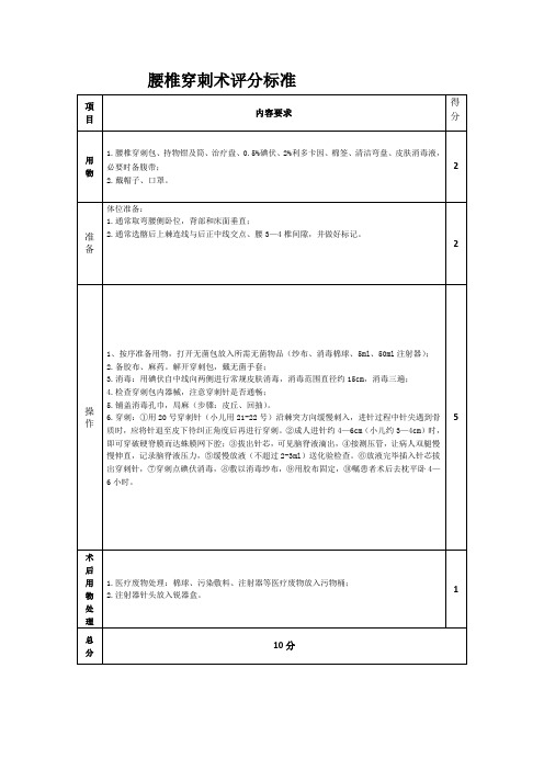 腰椎穿刺评分标准