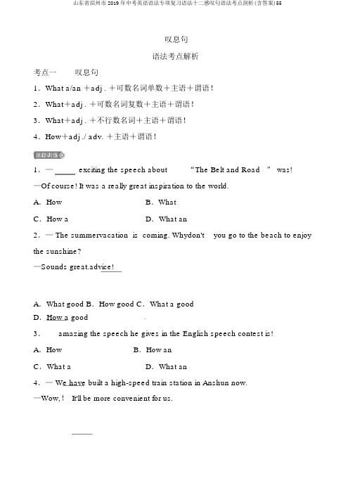 山东省滨州市2019年中考英语语法专项复习语法十二感叹句语法考点剖析(含答案)55