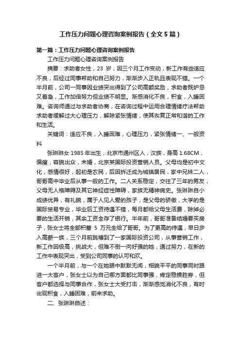 工作压力问题心理咨询案例报告（全文5篇）