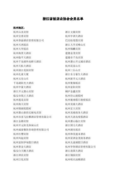 最新浙江省餐饮业业协会会员名单