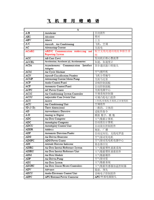 飞机常用缩略语