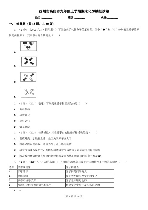 扬州市高邮市九年级上学期期末化学模拟试卷