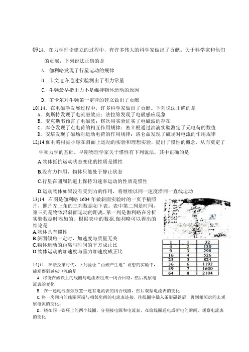 (新课标全国卷1)物理学史