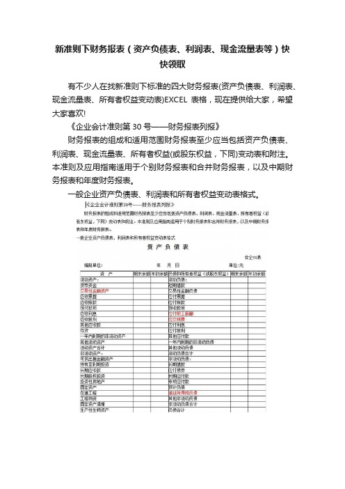 新准则下财务报表（资产负债表、利润表、现金流量表等）快快领取