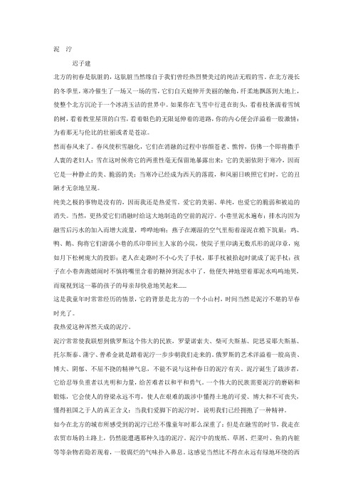 迟子建《泥泞》阅读练习及答案