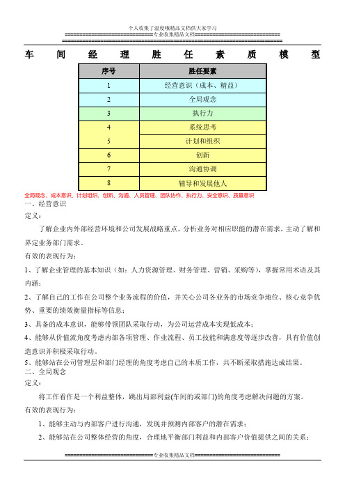 车间经理领导力模型