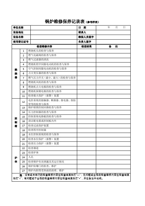 锅炉维修保养记录表(范本)