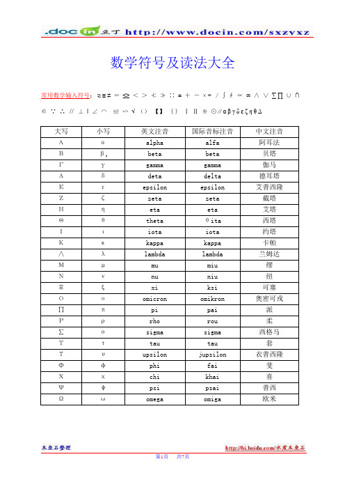 常用数学符号大全(注音及注解)