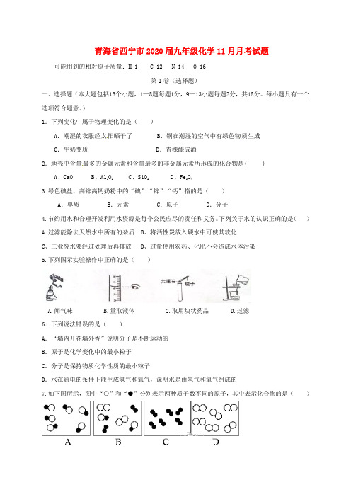 青海省西宁市2020届九年级化学11月月考试题 新人教版