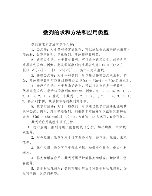 数列的求和方法和应用类型