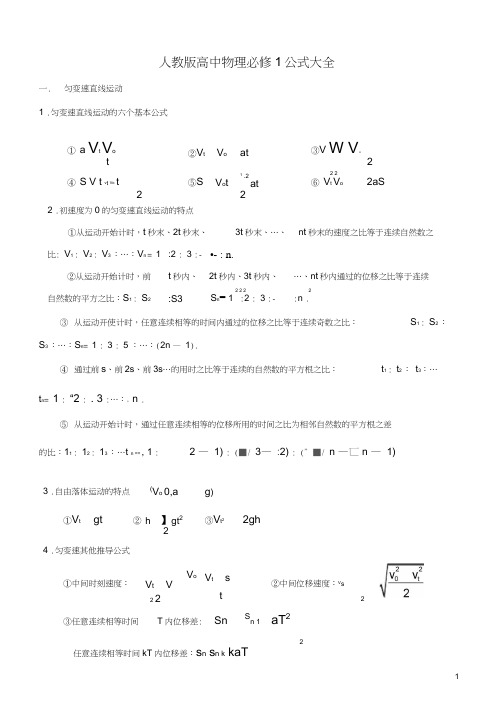 (完整版)人教版高中物理必修一公式大全