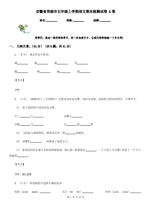 安徽省芜湖市五年级上学期语文期末检测试卷 A卷