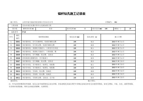 锚杆钻孔施工记录表