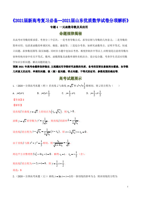 专题4 一元函数导数及其应用--《2021届新高考山东优质数学试卷分项解析》 【解析版】