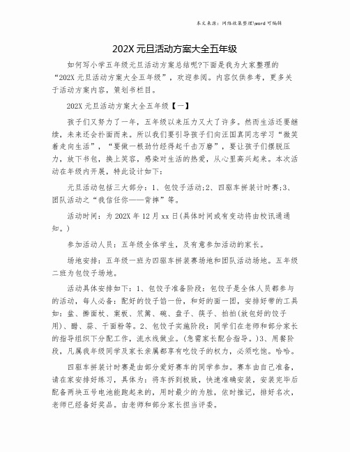 202X元旦活动方案大全五年级.doc