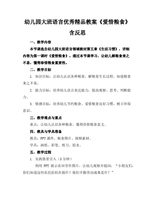 幼儿园大班语言优秀精品教案《爱惜粮食》含反思