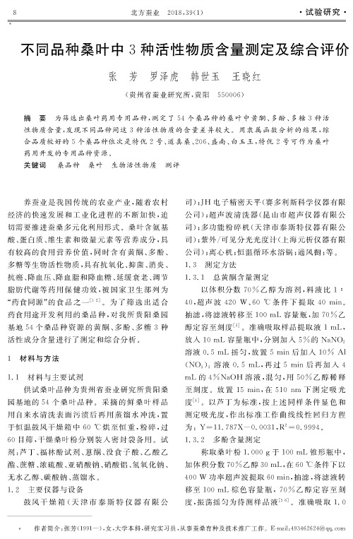 不同品种桑叶中3种活性物质含量测定及综合评价