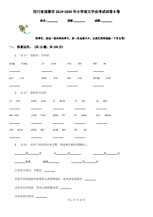 四川省成都市2019-2020年小学语文毕业考试试卷B卷