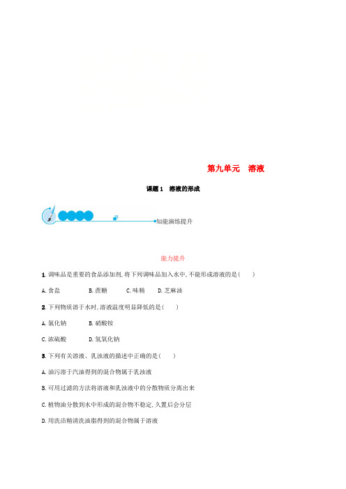 九年级化学下册 第九单元 溶液 9.1 溶液的形成练习新人教版