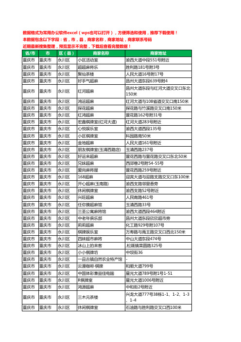 2020新版重庆市重庆市永川区棋牌工商企业公司商家名录名单黄页联系电话号码地址大全53家