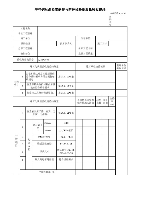平行钢丝斜拉索制作与防护检验批质量验收记录
