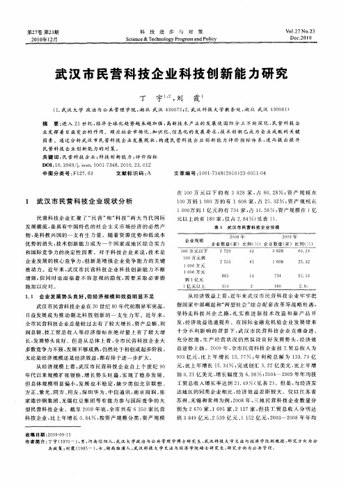 武汉市民营科技企业科技创新能力研究