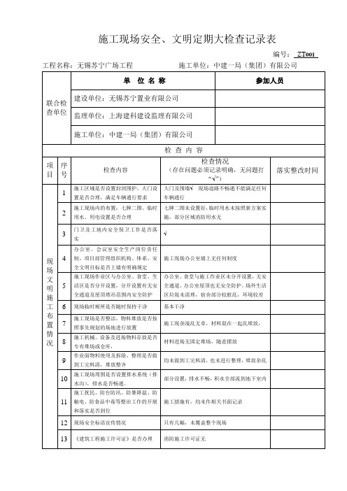 (完整版)施工现场安全检查表