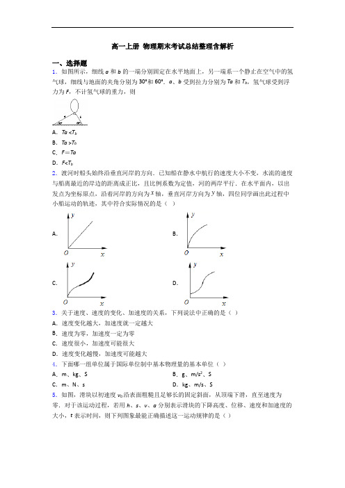 高一上册 物理期末考试总结整理含解析