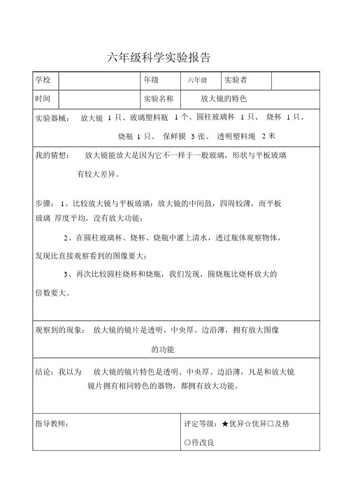 教科版六年级科学下册实验报告单(全)